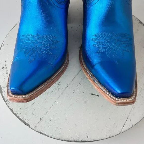 NEW Lane SMOKESHOW Womens Cowboy Boots 10 Blue Metallic Western Cowgirl Mid Calf